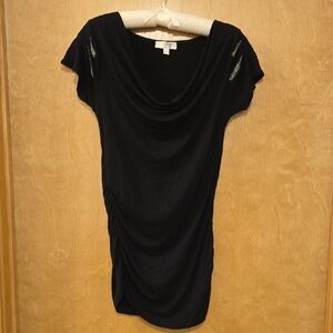 Kenar Black Beaded Short Sleeve Ruched Top